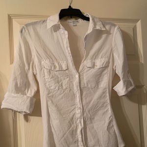 James Perse White Contrast Side Button Down